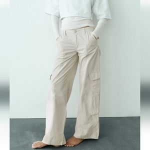Zara Cream Wide-Leg Cargo Pants